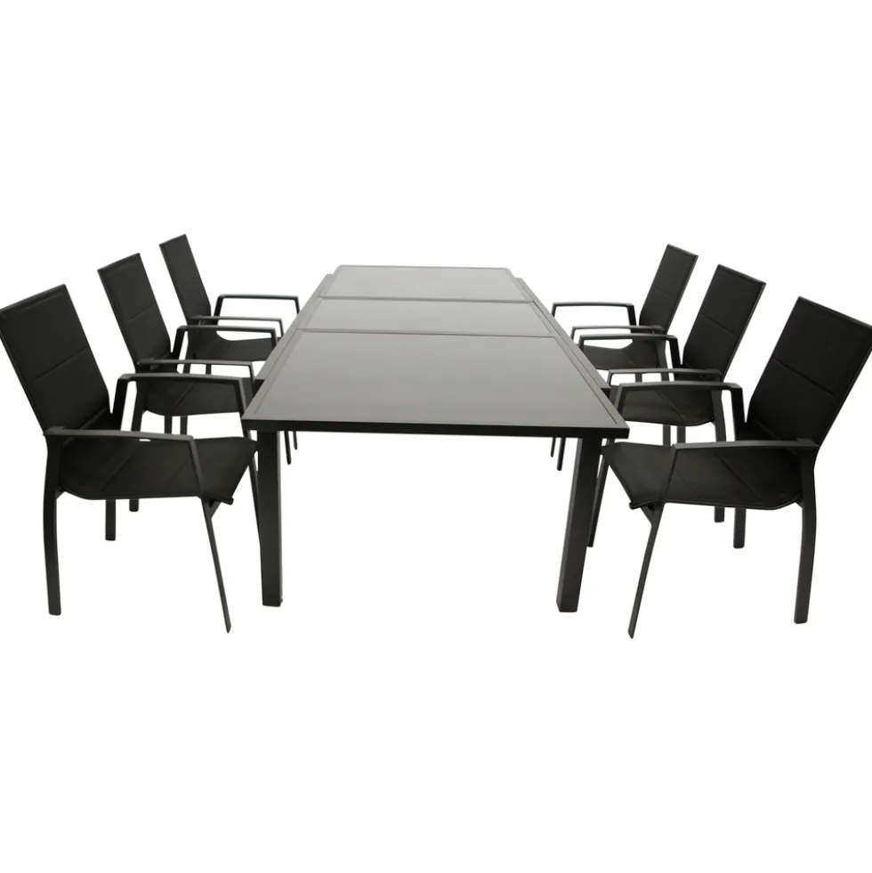 Gartengarnitur 7-teilig Alu Ausziehtisch Glas schwarz