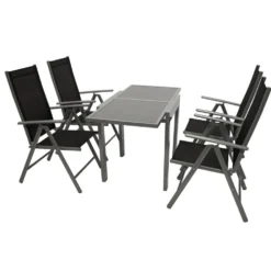 Gartengarnitur 5-teilig Alu Ausziehtisch Glas