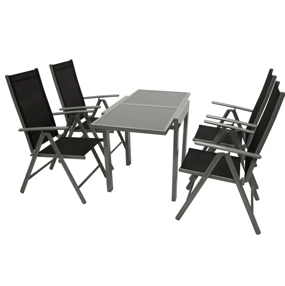 Gartengarnitur 5-teilig Alu Ausziehtisch Glas