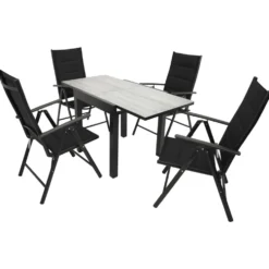 Gartengarnitur 5-teilig Alu Ausziehtisch Keramikoptik