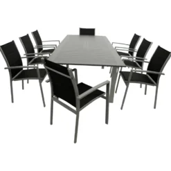 Gartengarnitur 9-teilig Aluminium Textillehne schwarz