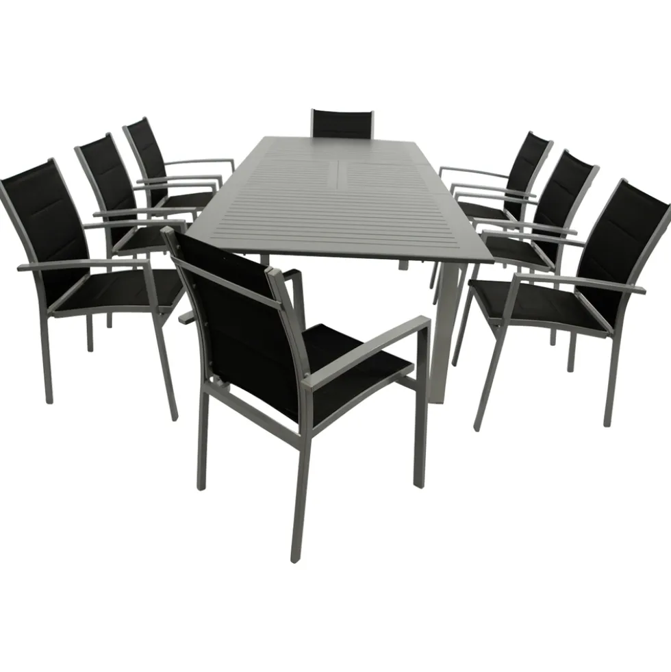 Gartengarnitur 9-teilig Aluminium Textillehne schwarz