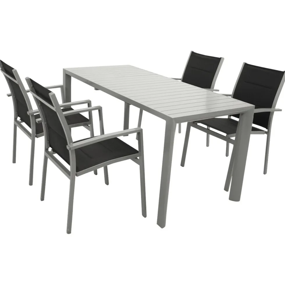 Gartengarnitur 5-teilig Aluminium Textilgewebe Schwarz