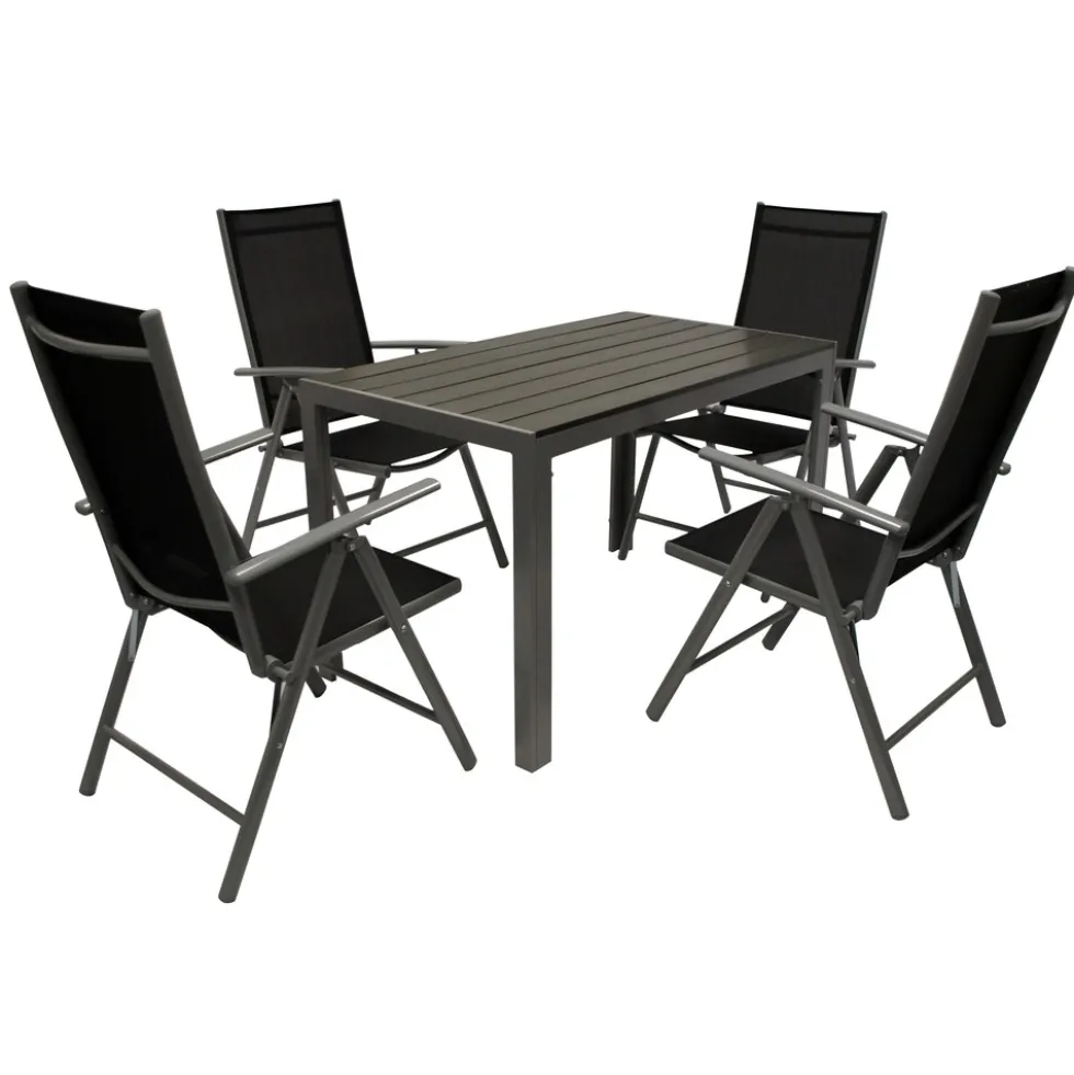 Gartengarnitur 5-teilig Alutisch 125 x 70 cm Kunstholz