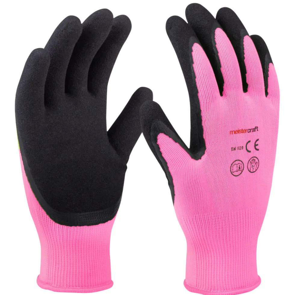 Gartenhandschuhe Größe 7 pink aus Polyester mit Latex-Beschichtung