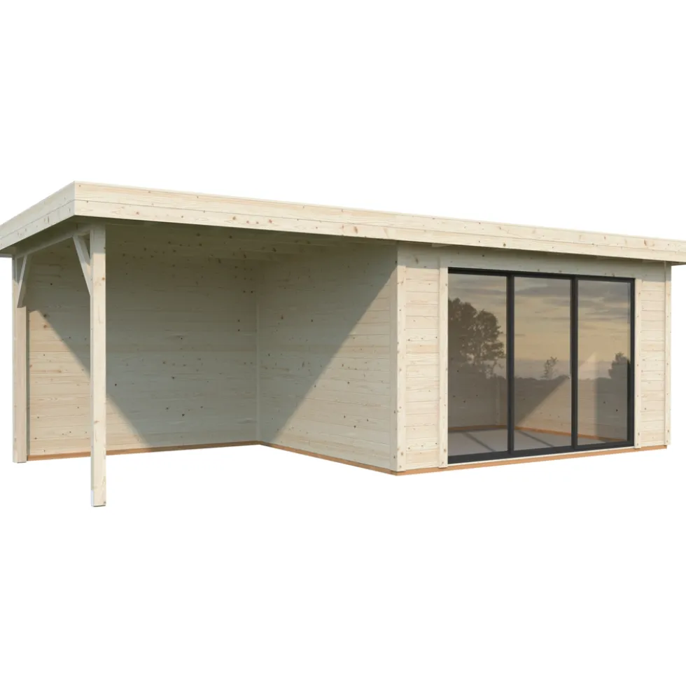 Gartenhaus "Lydia" 10,8 m² + 7,6 m² überdachter Anbau Fichtenholz
