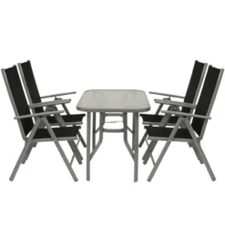 Gartenmöbel-Set 5-teilig, Alu, schwarz-Grau