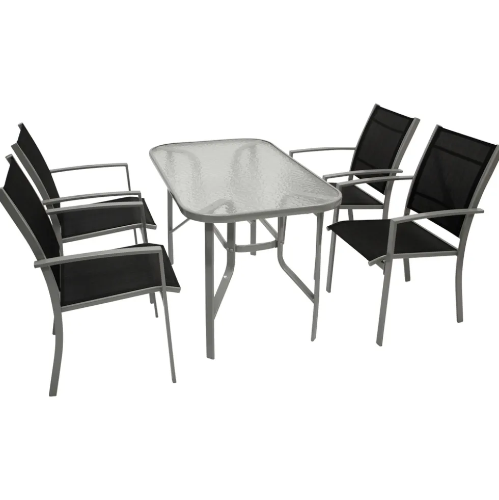 Gartensitzgruppe 5-teilig mit Glastisch
