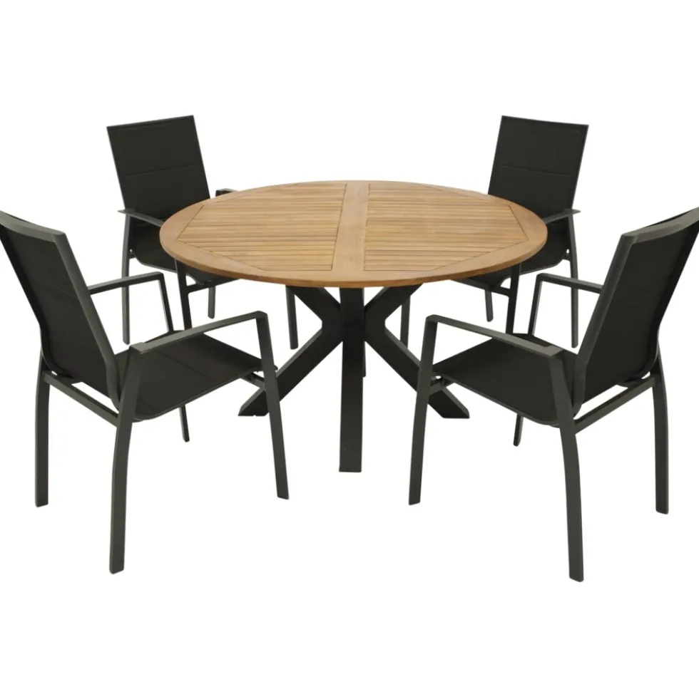 Gartensitzgruppe 5-teilig mit Tisch rund aus Akazie