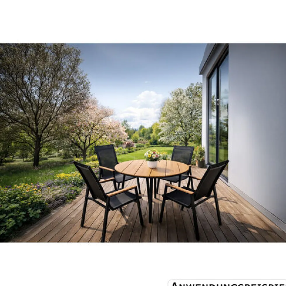Gartenstuhl mit Holzoptik-Armlehne, stapelbar