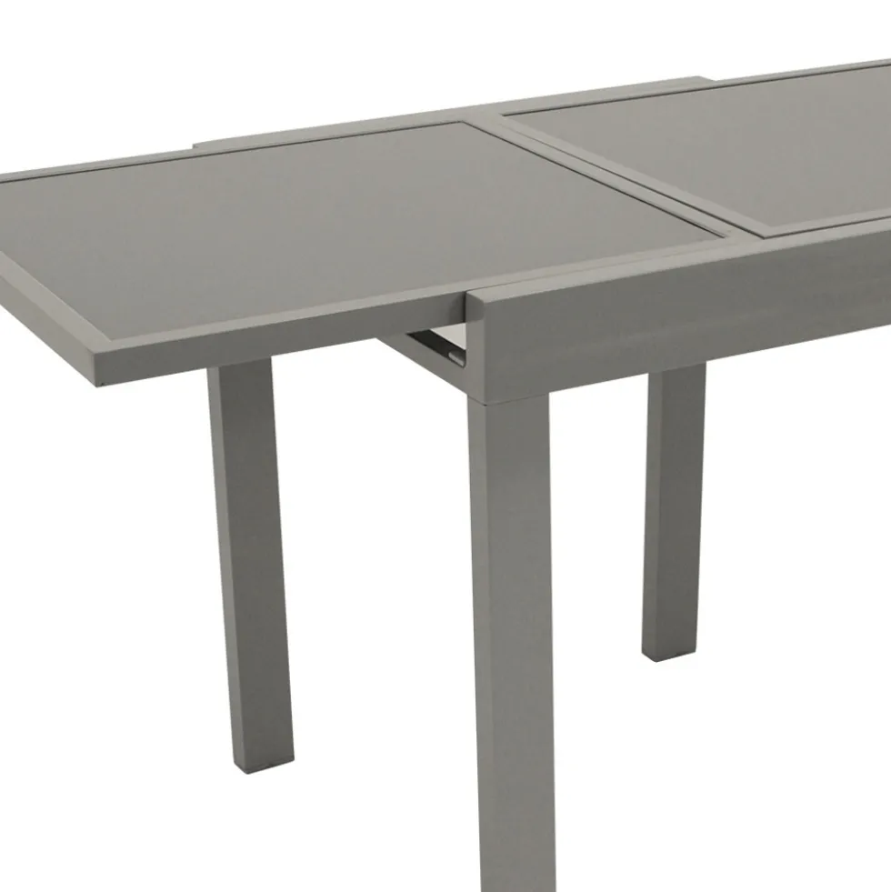 Gartentisch ausziehbar, 65/130 x 65 x 74 cm, Aluminium, Glasplatte, Grau