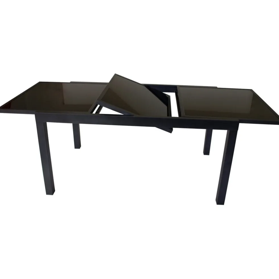 Gartentisch Torino 150/210x90x75cm ausziehbar Alu Glas Schwarz pulverbeschichtet