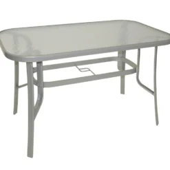 Gartentisch 70 x 120 x 73 cm, Stahl, Glasplatte, Silber