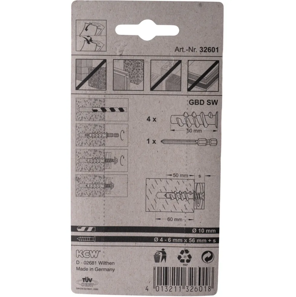 Gasbetondübel 4 Stück 10 x 50 mm mit Setzwerkzeug
