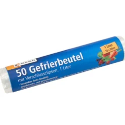 Gefrierbeutel mit Beschriftungsfeld und Verschlussclips