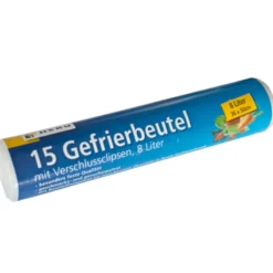 Gefrierbeutel mit Beschriftungsfeld und Verschlussclips