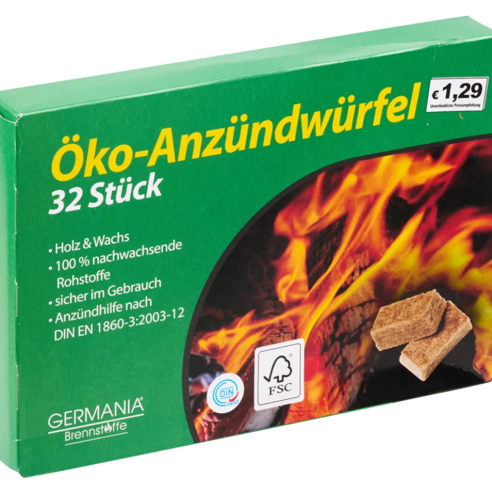 GERMANIA® Grillanzünder würfelförmig 32 Stück aus Holz und Wachs