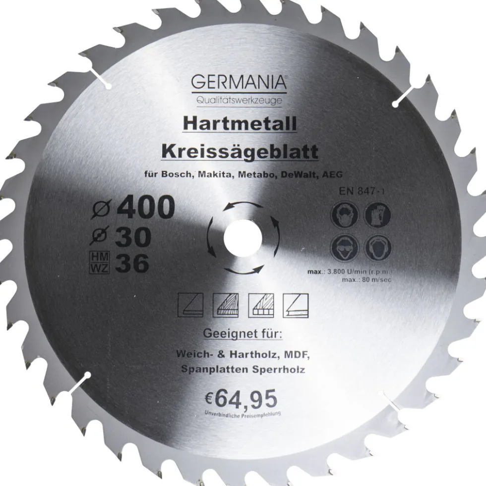 GERMANIA® HM Kreissägeblatt Ø 400mm, 36 Zähne für Holz