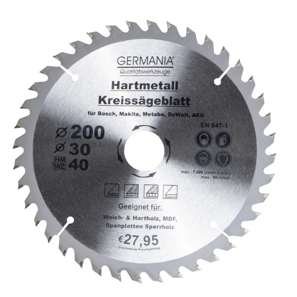 GERMANIA® HM Kreissägeblatt Ø 200mm, 40 Zähne für Holz