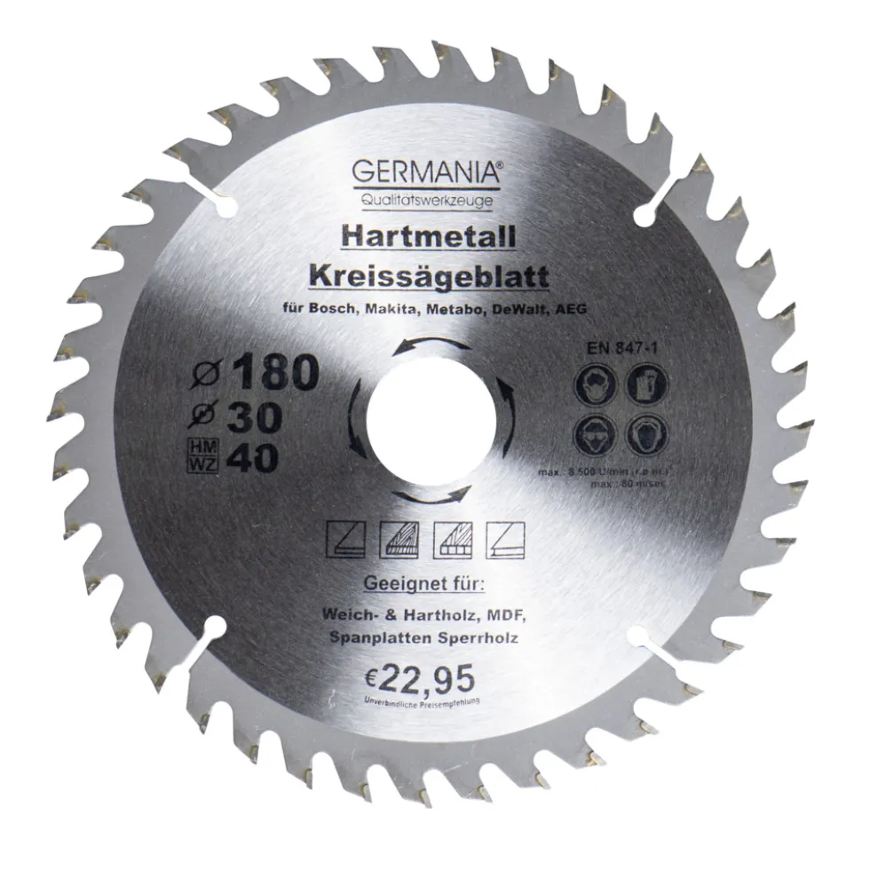 GERMANIA® HM Kreissägeblatt Ø 180mm, 40 Zähne für Holz