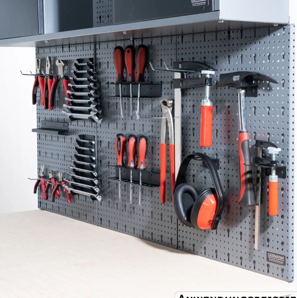 GERMANIA® Lochwand 3-teilig mit Hakensortiment aus Stahlblech