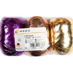 Geschenkband Eiknäuel Metallic, 20 m x 5 mm, 3 Stück