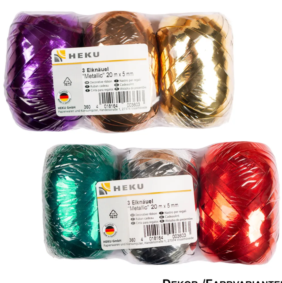 Geschenkband Eiknäuel Metallic, 20 m x 5 mm, 3 Stück