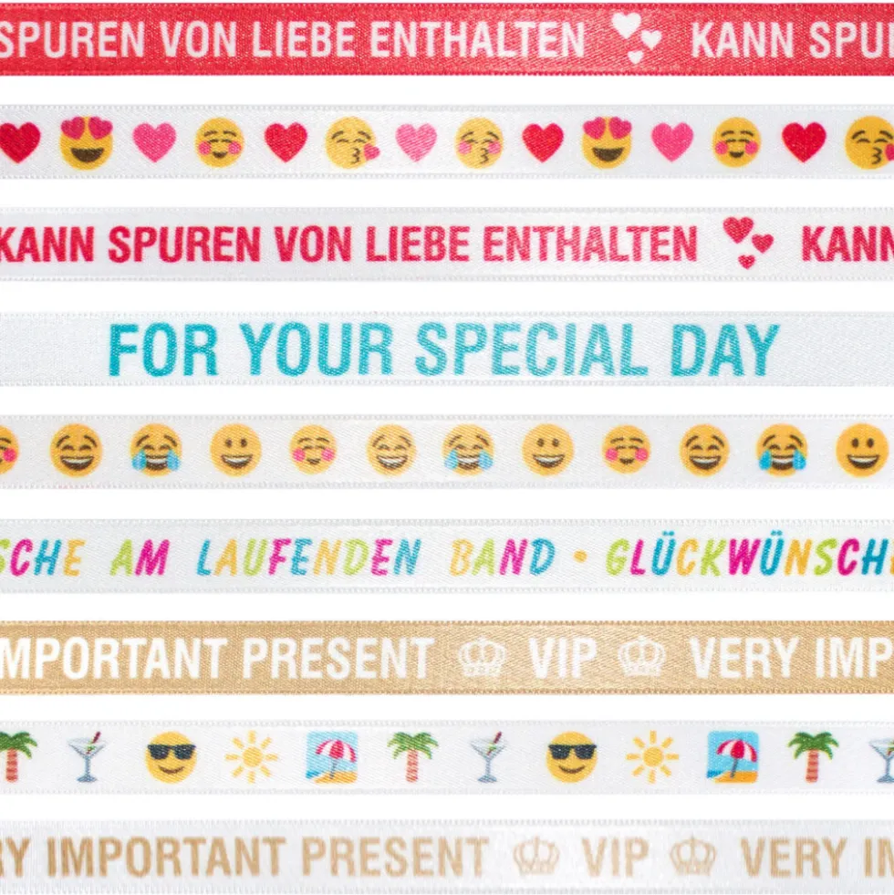 Geschenkband mit Spruch oder Emoji 4 m x 15 mm
