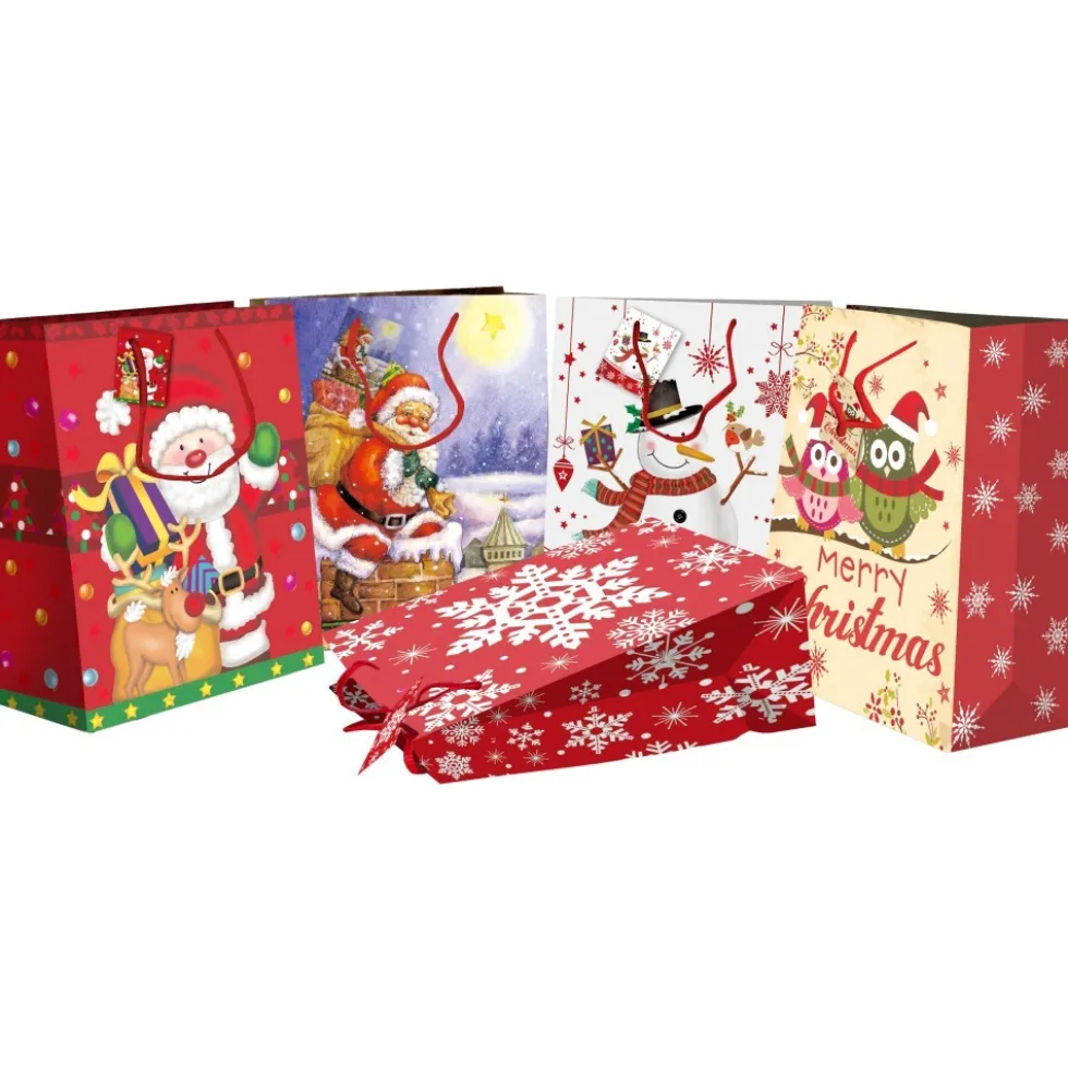 Geschenktasche XXL mit Weihnachtsdekor und Kordel