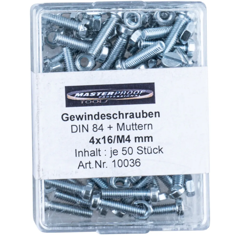 Gewindeschrauben DIN 84 mit Muttern 4 x 16 mm / M4 je 50 Stück