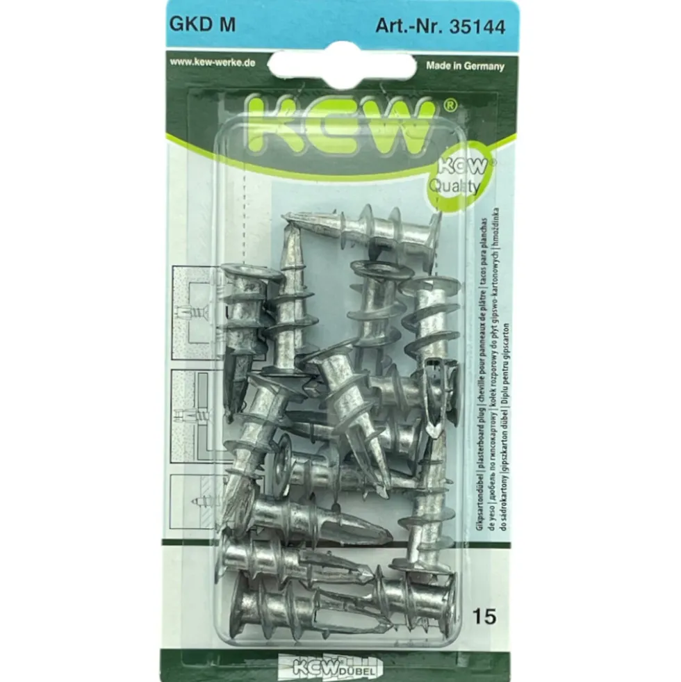 Gipskartondübel aus Metall 14 x 34 mm, 15 Stück