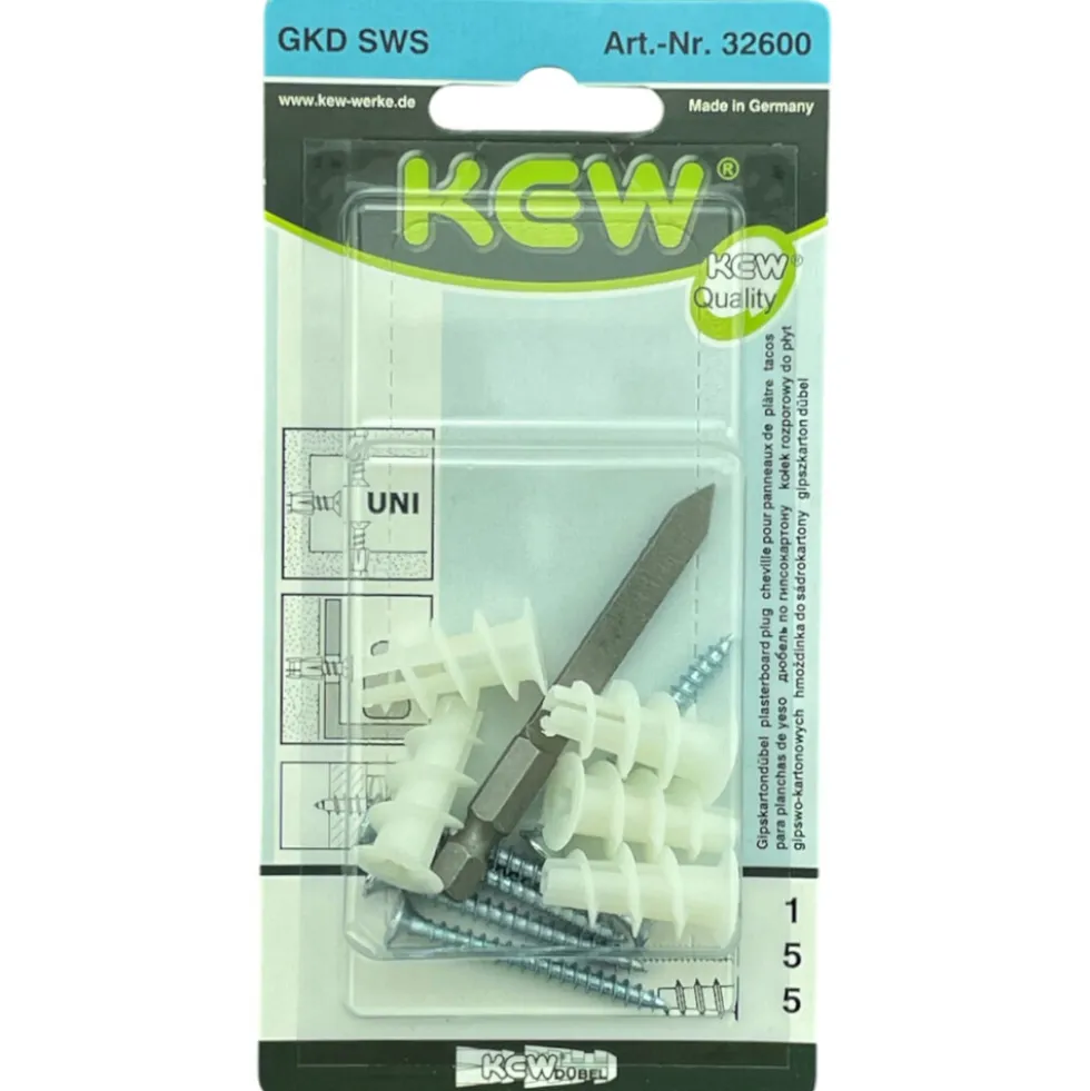 Gipskartondübel 12mm und Spanplattenschrauben, 5 Stück