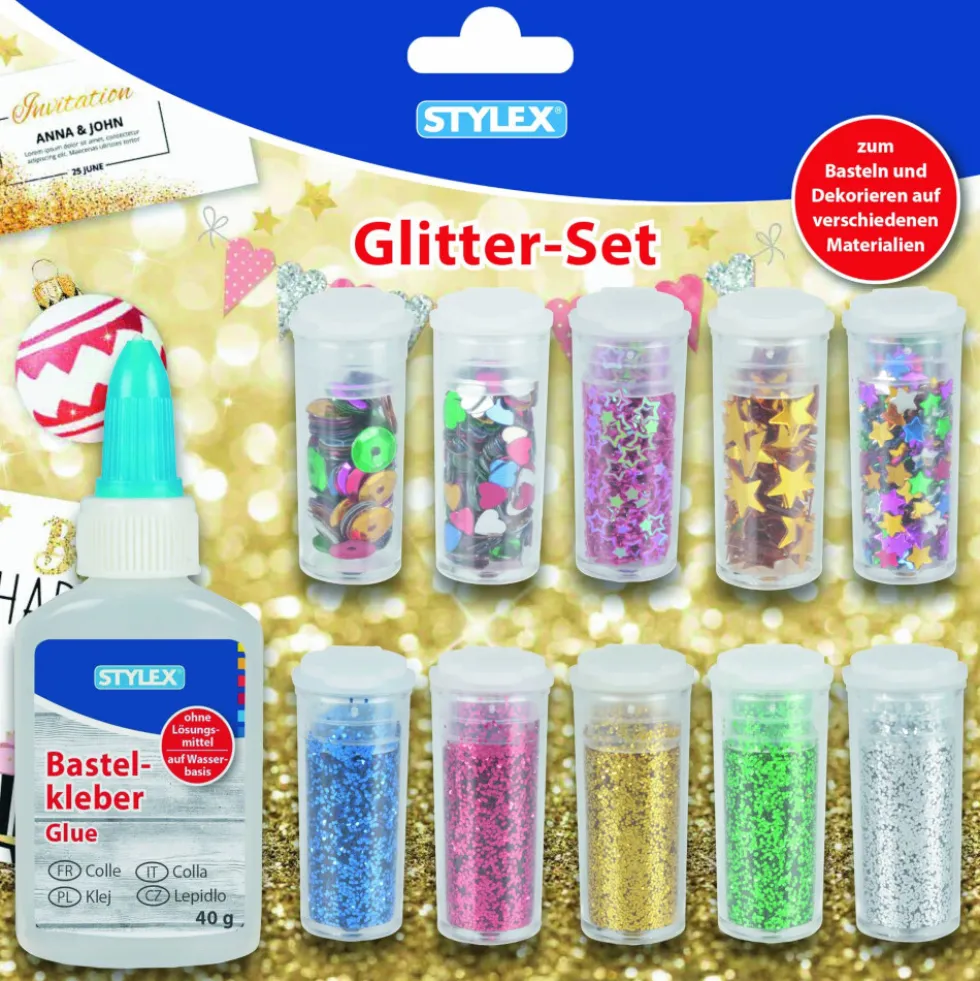 Glitter-Set 11-teilig, inklusive Bastelkleber