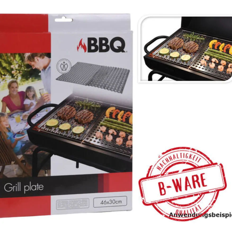 Grillplatte 2-tlg., 46 x 30 cm aus Edelstahl - B-Ware