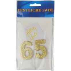 Grußkärtchen Festliche Zahl 65 in Gold 7 x 5 cm