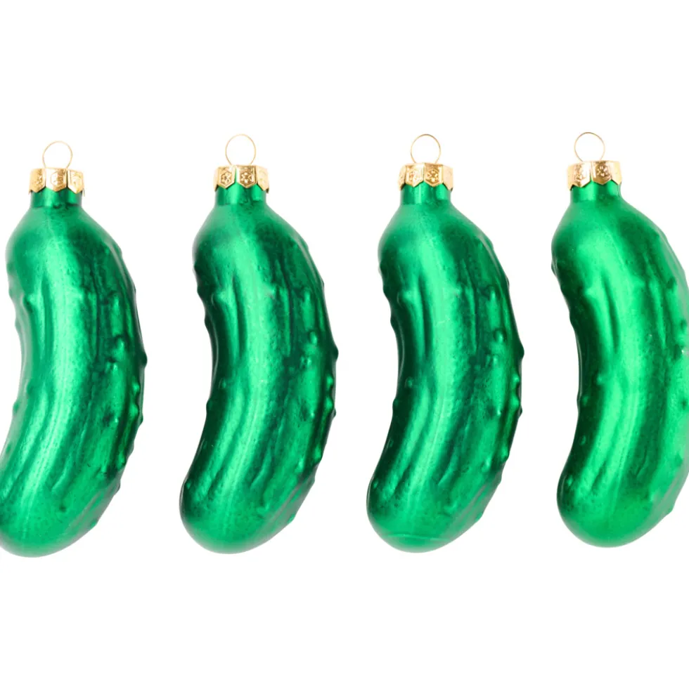 Gurken-Weihnachtskugeln 4 Stück aus Glas