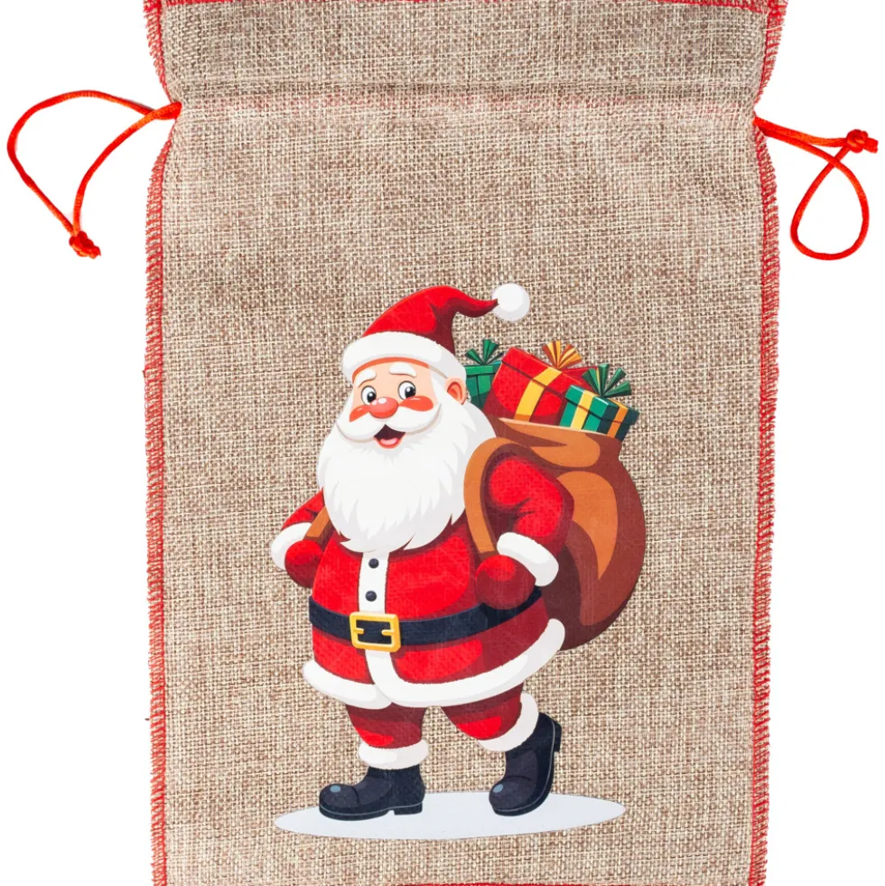 Jute-Geschenksack mit Zugkordel - 2 Motive sortiert 20x30cm
