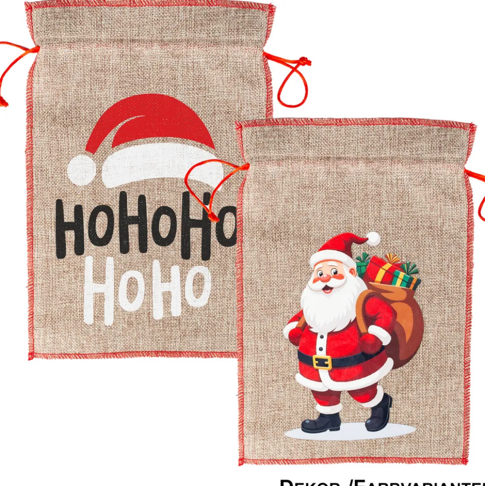 Jute-Geschenksack mit Zugkordel - 2 Motive sortiert 20x30cm