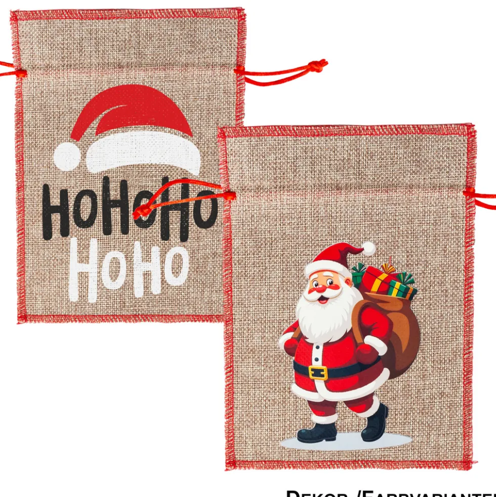 Jute-Geschenksack mit Zugkordel - 2 Motive sortiert 15x21cm