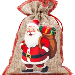 Jute-Geschenksack mit Zugkordel - 2 Motive sortiert 15x21cm