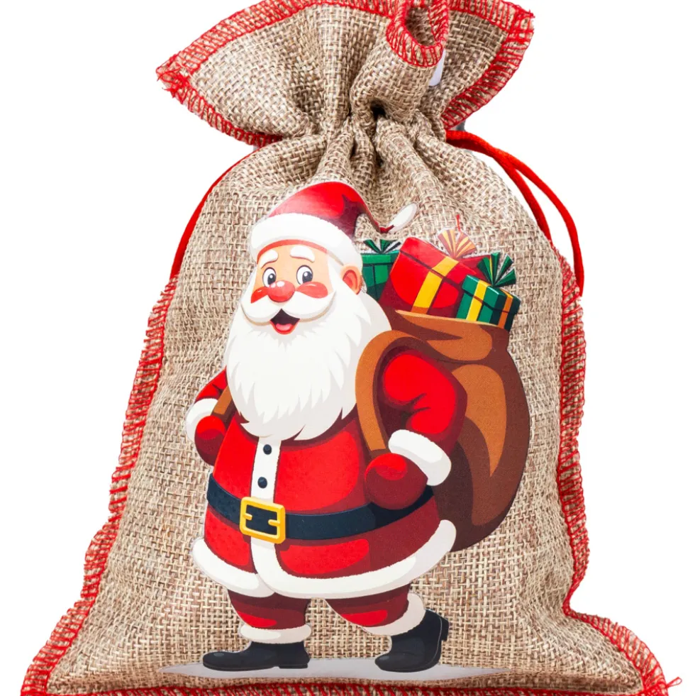 Jute-Geschenksack mit Zugkordel - 2 Motive sortiert 15x21cm