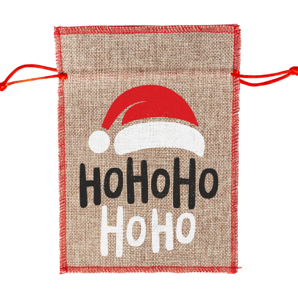 Jute-Geschenksack mit Zugkordel - 2 Motive sortiert 15x21cm