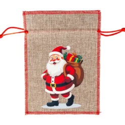 Jute-Geschenksack mit Zugkordel - 2 Motive sortiert 15x21cm