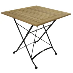 Klapptisch 75 x 75 cm Flachstahl Schwarz und Teakholz