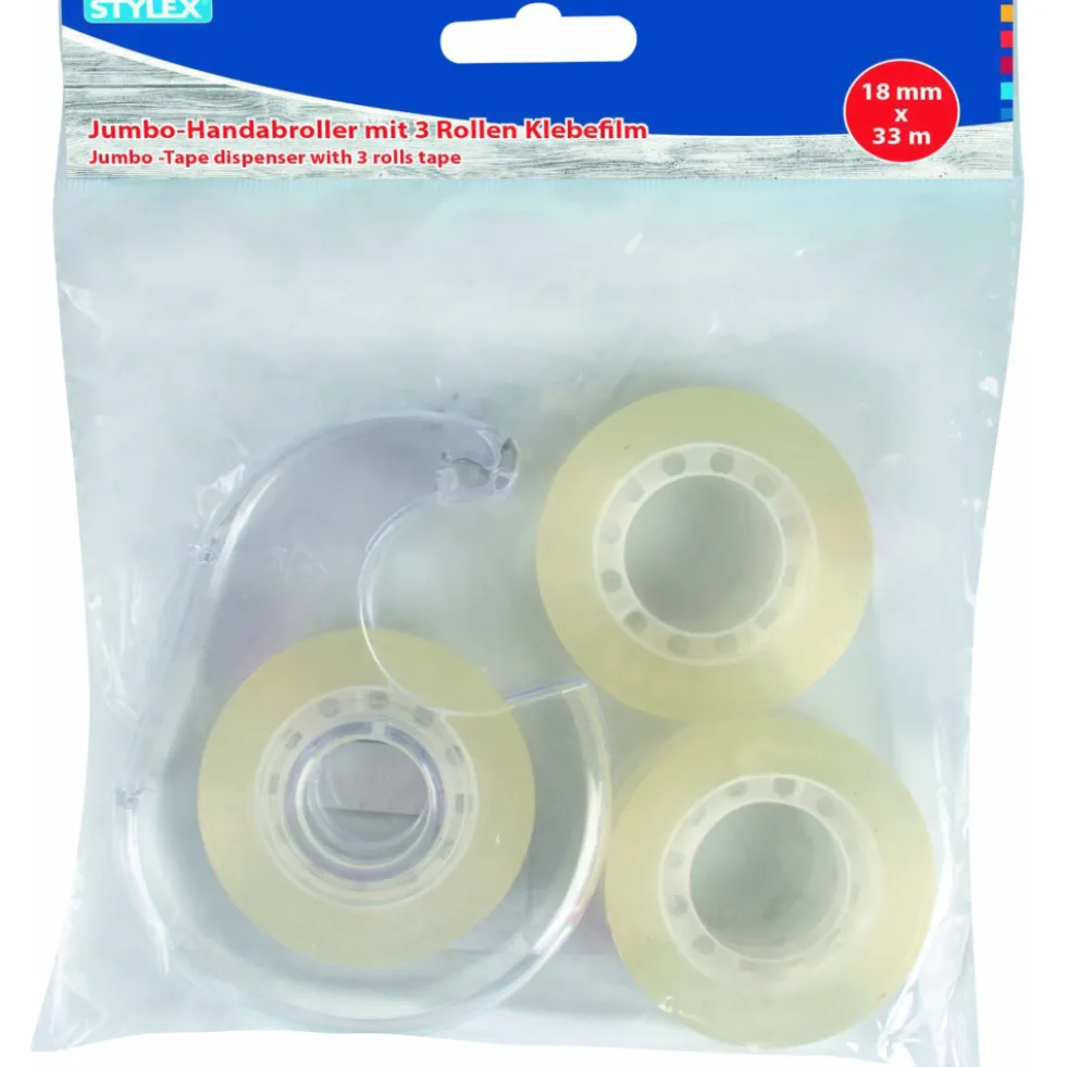 Klebefilm-Handabroller 18 mm x 33 m mit 3 Rollen Klebebänder