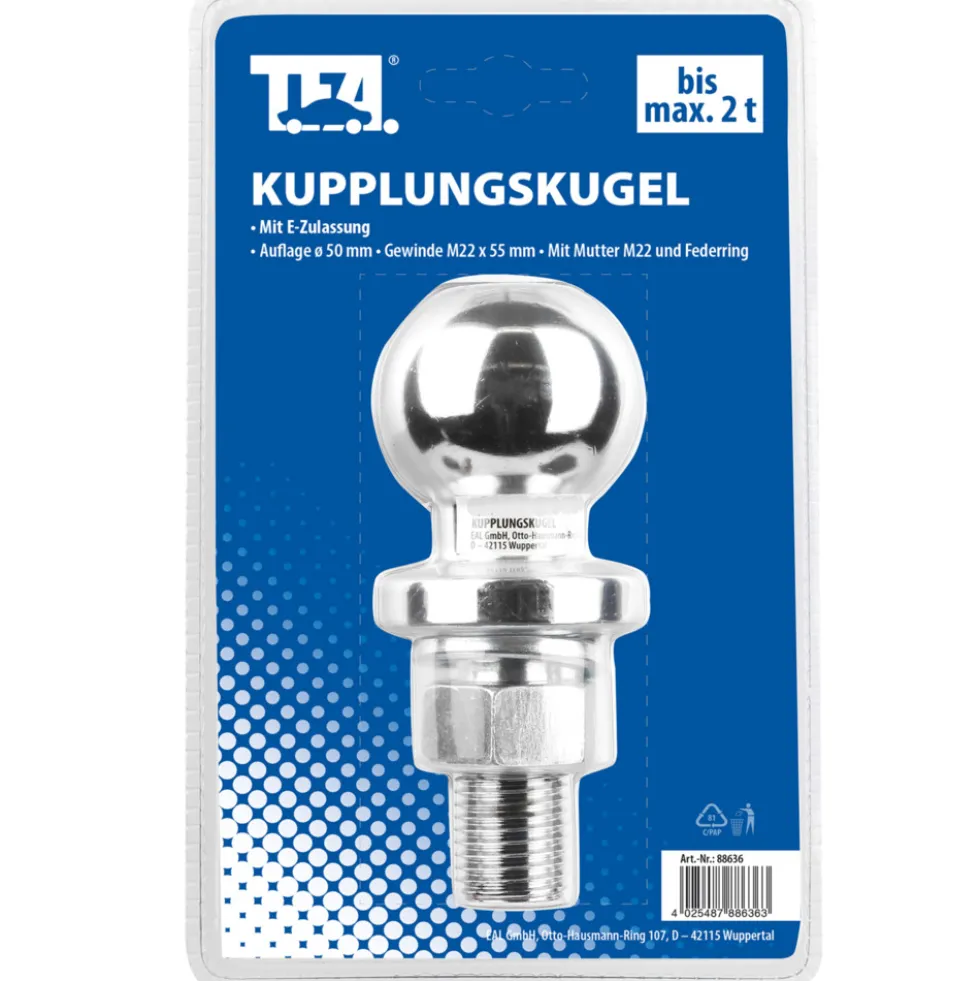 Kupplungskugel max.2t Ø50mm M22 Kugelkopf mit E-Zulassung