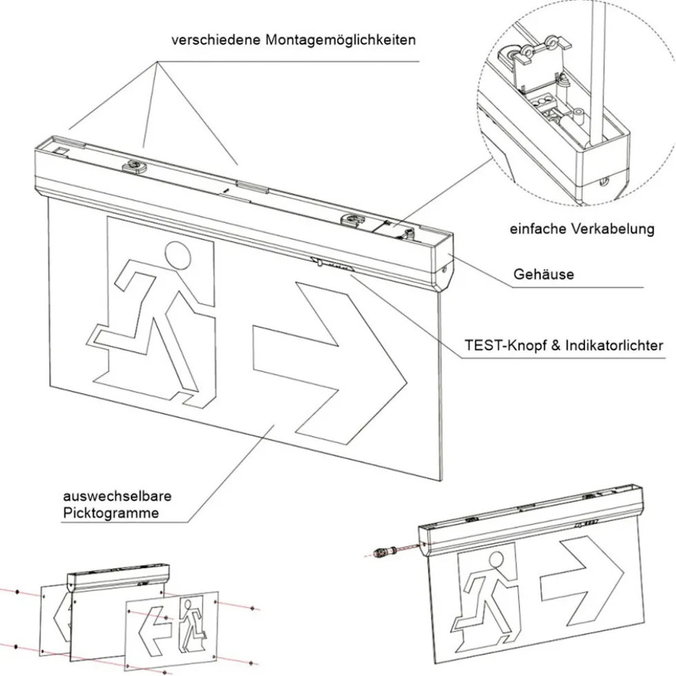 LED-Fluchtwegleuchte 4in1