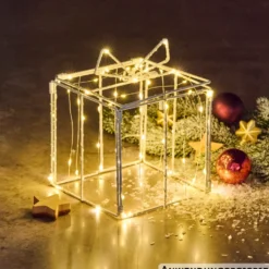 LED-Geschenkbox weiß faltbar 57 LEDs 15 cm
