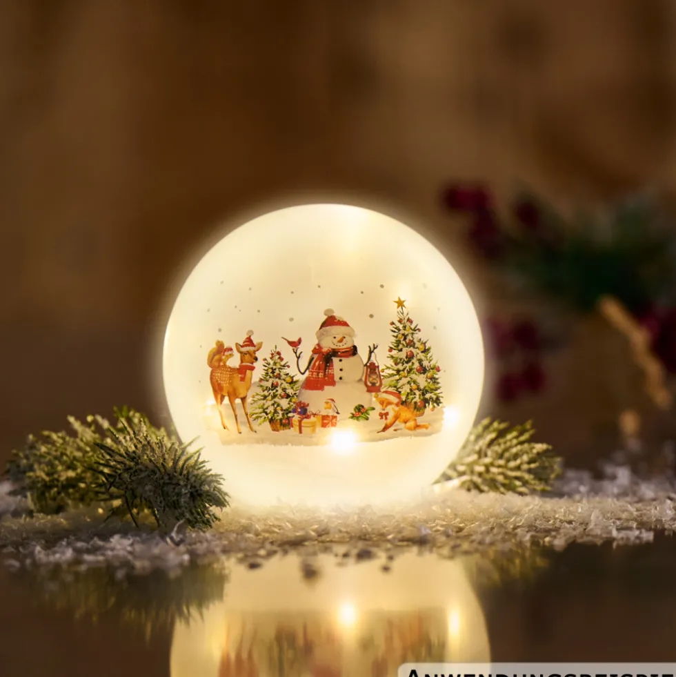 LED-Glaskugel mit Weihnachtsmotiv, 3-fach sortiert