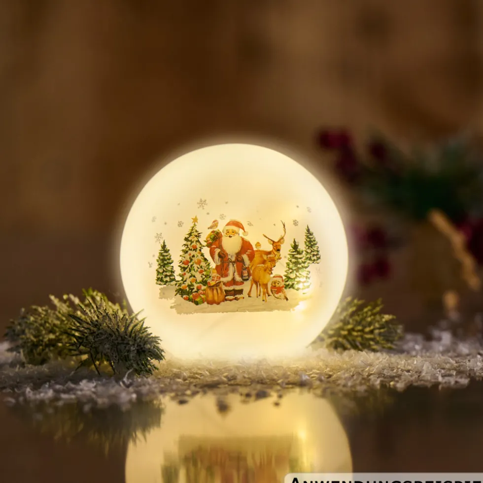 LED-Glaskugel mit Weihnachtsmotiv, 3-fach sortiert